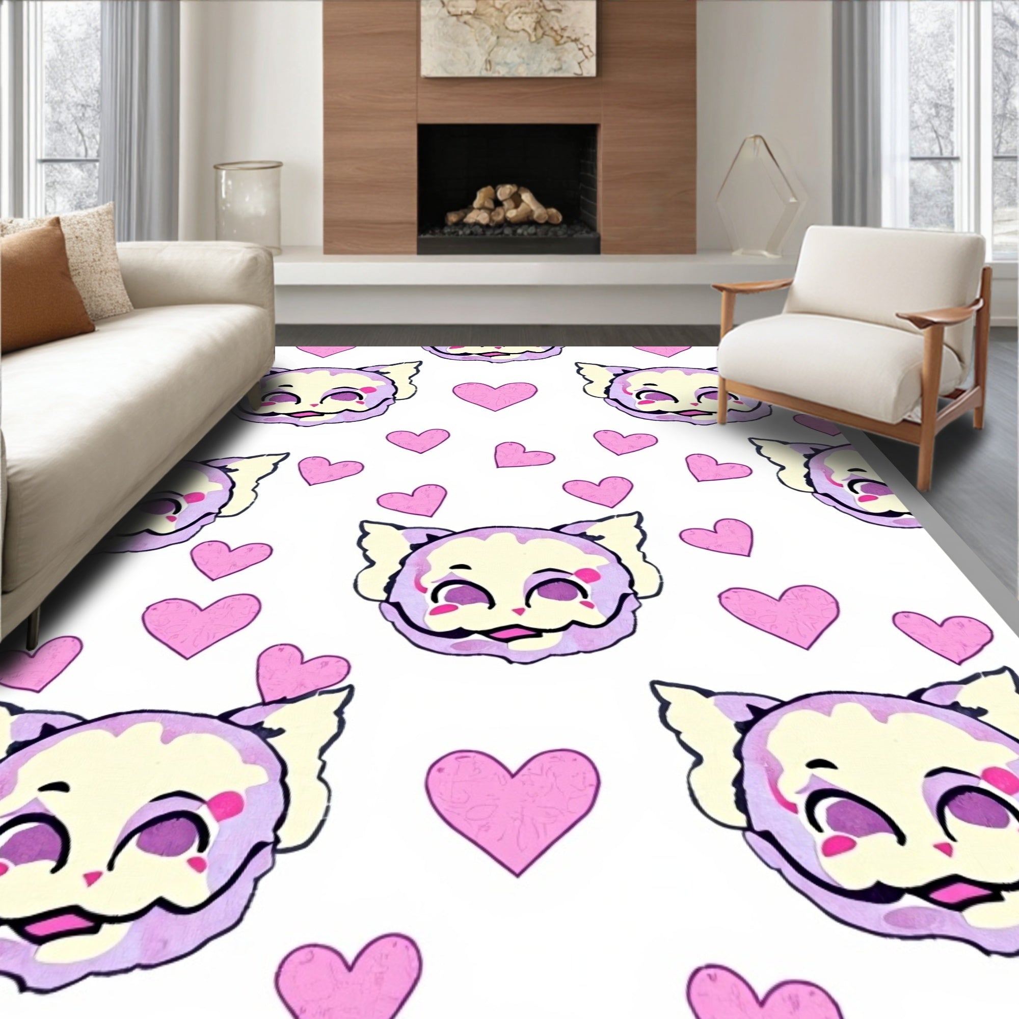 Cute Cat Heart Pattern Design Rug
