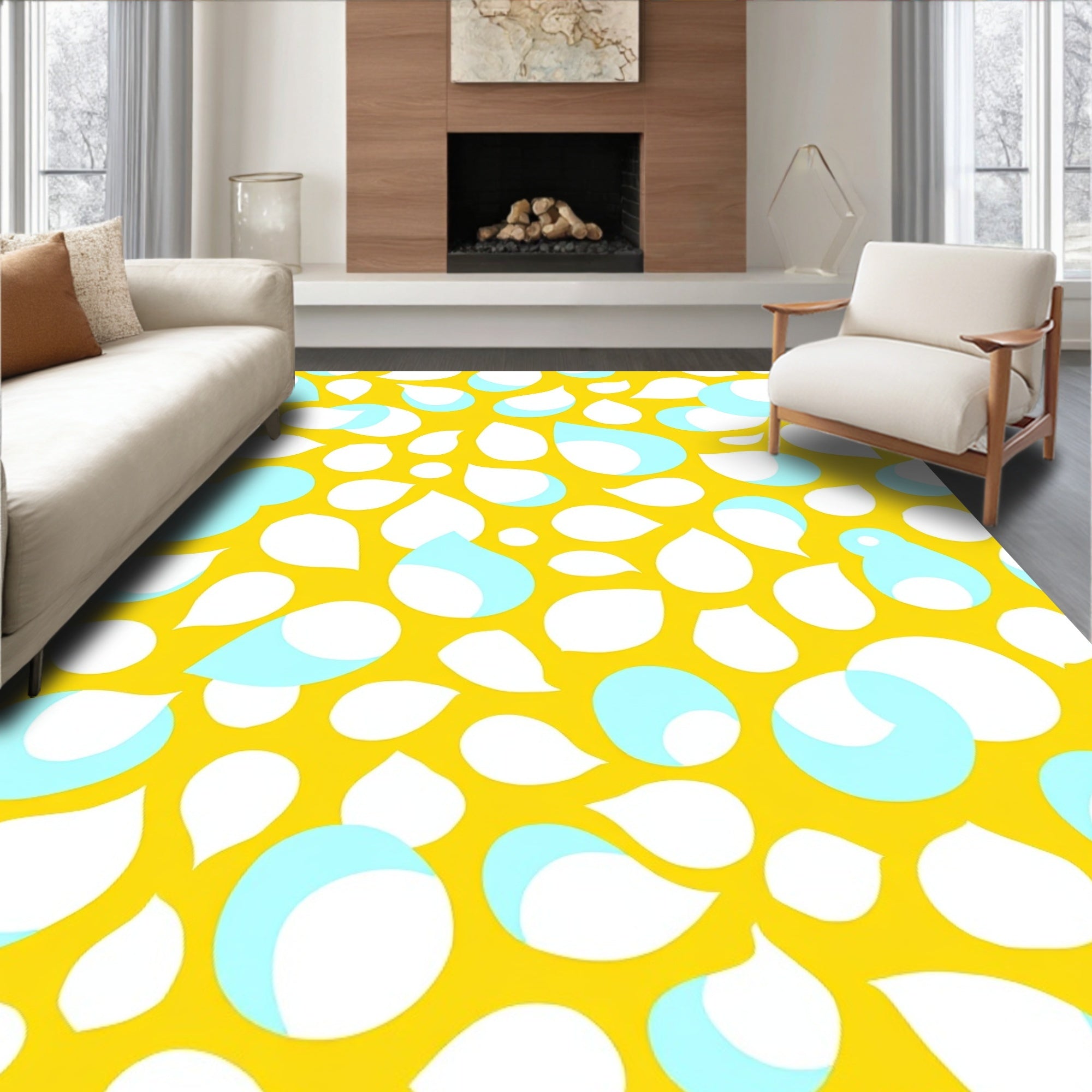 Bright Yellow Droplet Pattern Rug