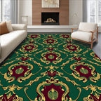 Ornate Emerald Gold Damask Pattern Rug