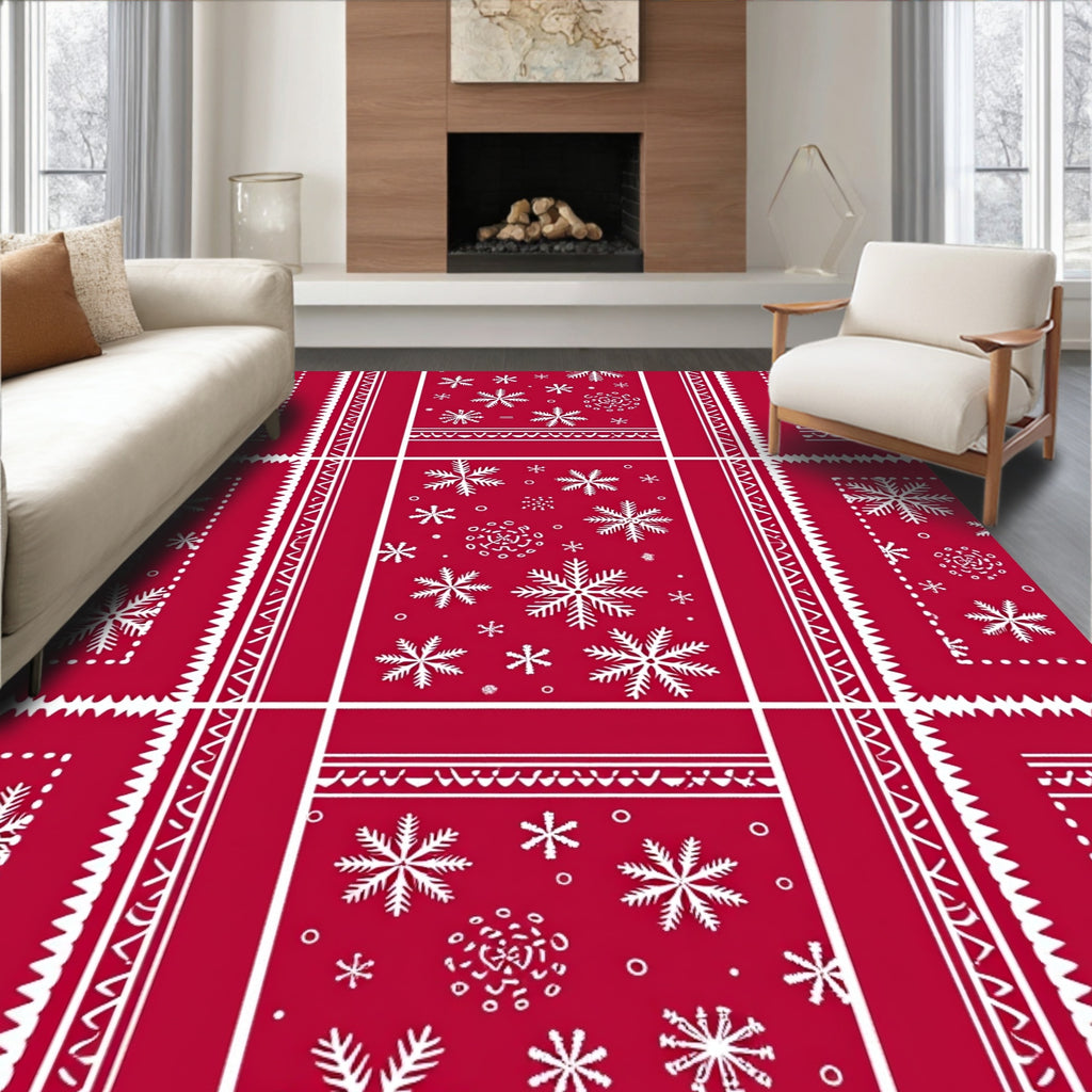 Red Snowflake Pattern Rug