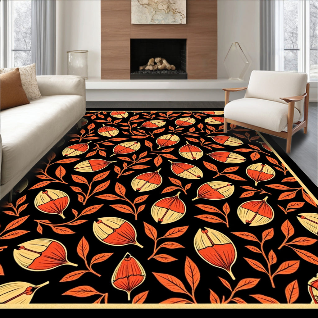 Orange Leaf and Bud Pattern Rug