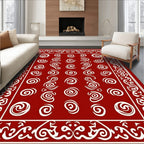 Red Swirl Pattern Accent Border Rug