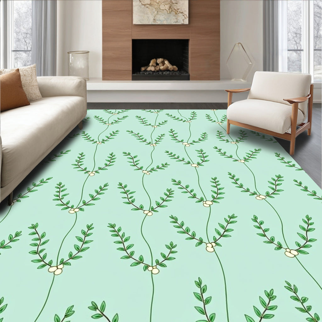 Green Leafy Branch Pattern Rug