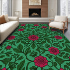 Floral Vines With Red Roses Pattern Rug
