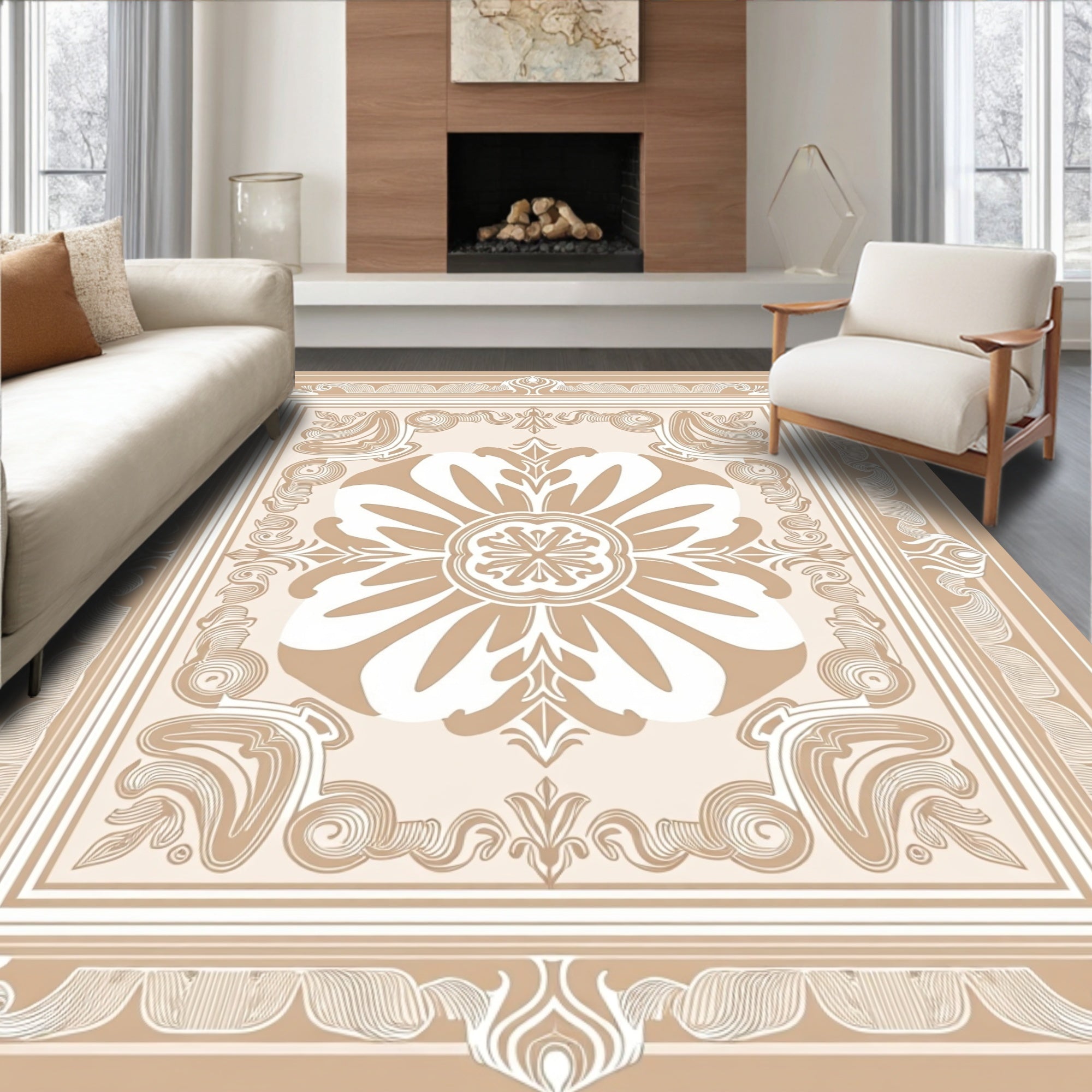 Elegant Floral Medallion Border Design Rug