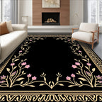Botanical Vine Framed Floral Pattern Rug