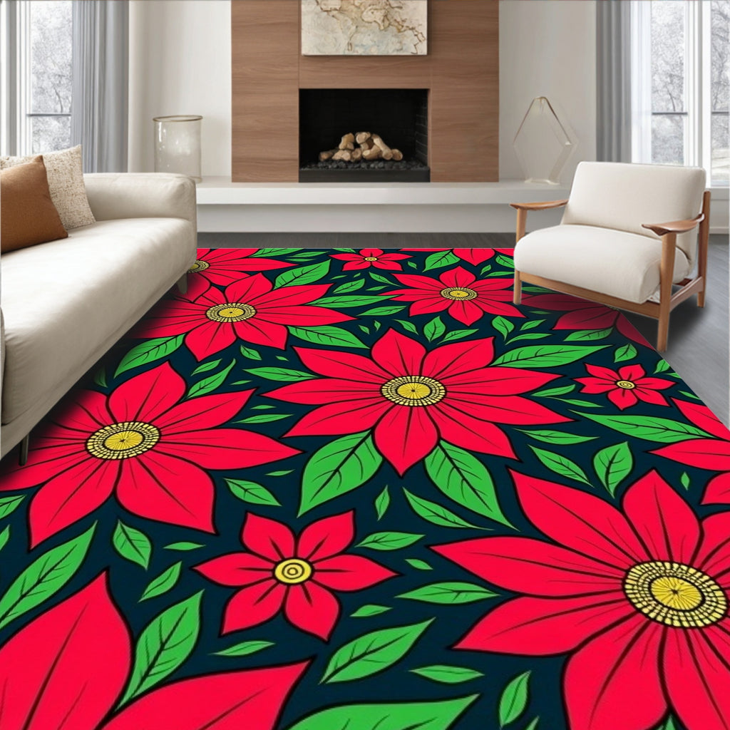 Bold Floral Pattern with Red Blooms Rug