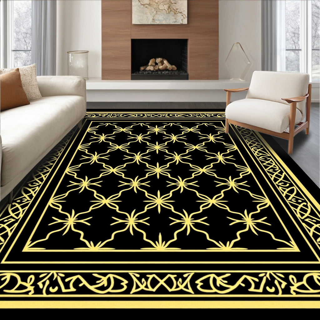 Golden Yellow Interlocking Star Border Rug