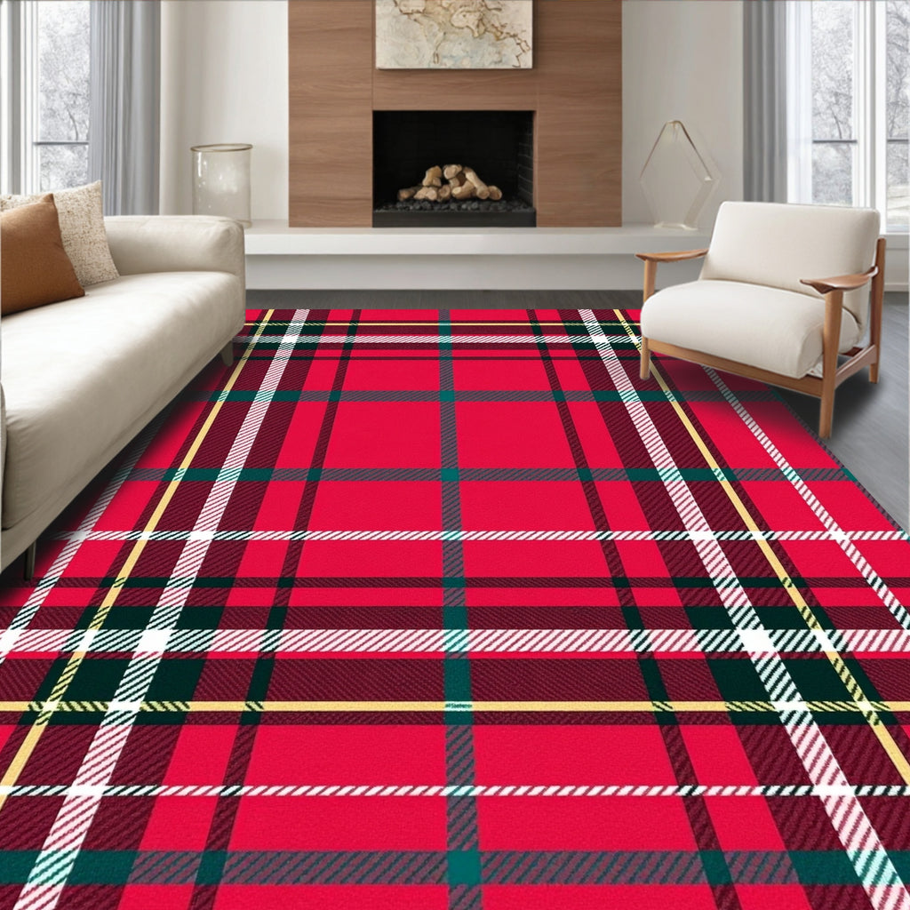 Classic Red Plaid Tartan Pattern Rug