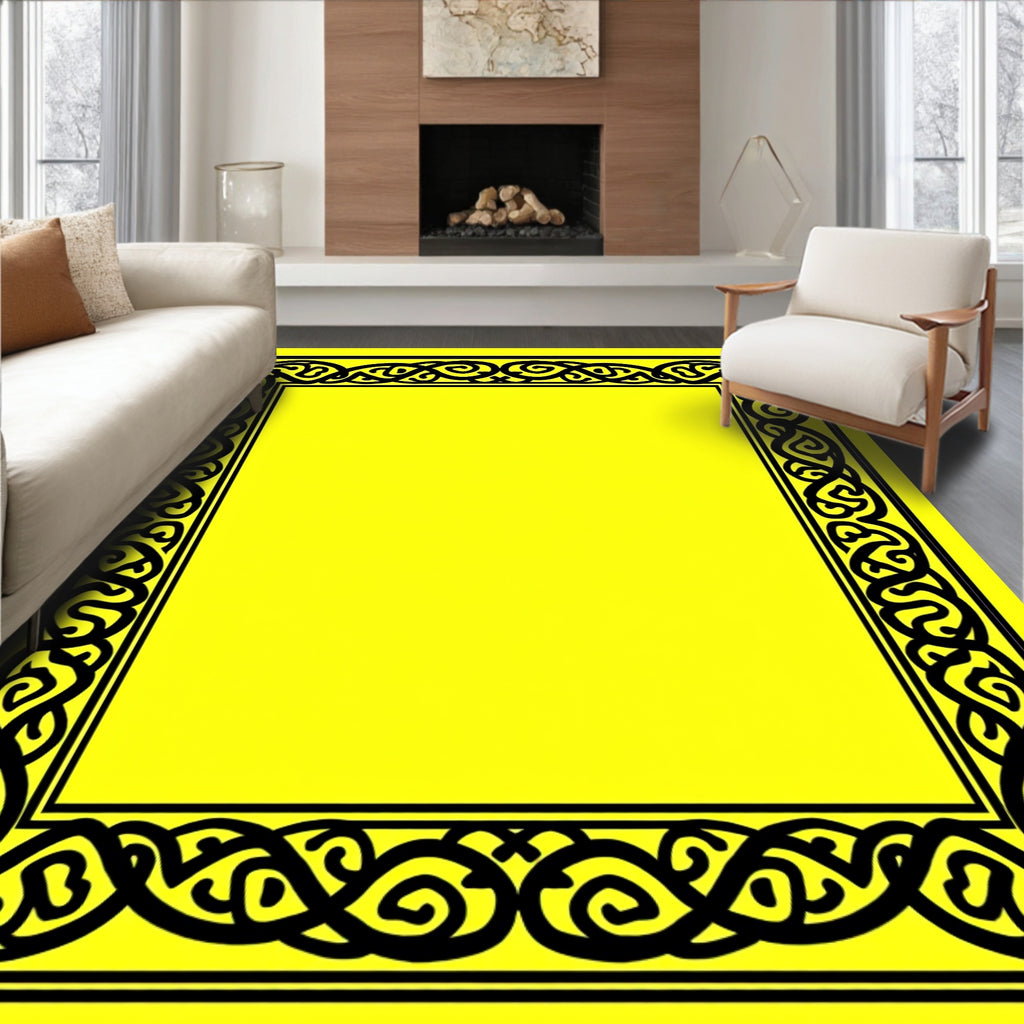 Intricate Black Celtic Knot Border Rug