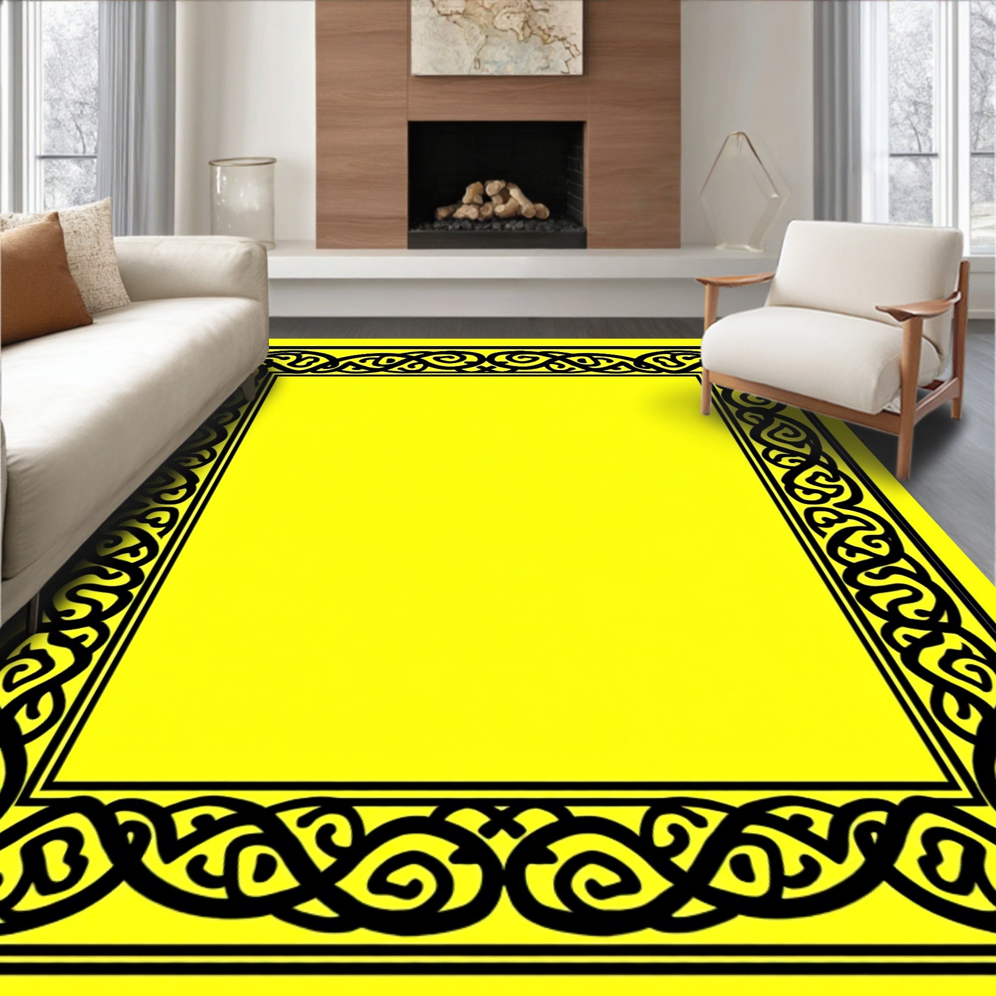Intricate Black Celtic Knot Border Rug