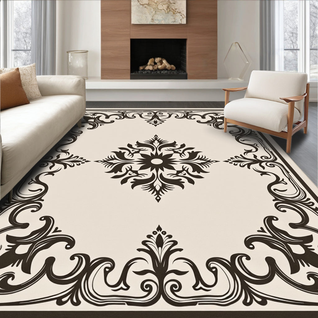 Ornate Scrollwork Floral Centerpiece Rug