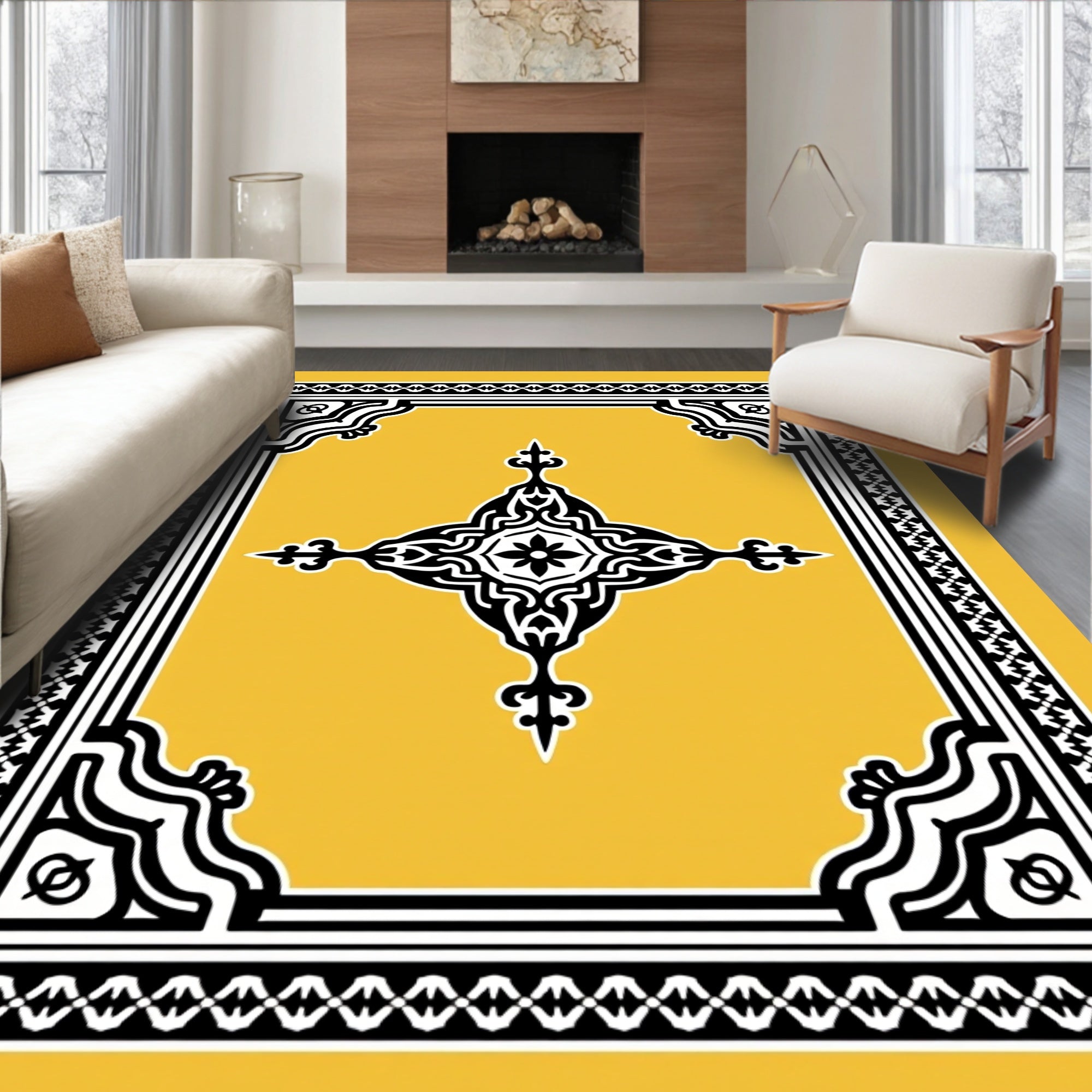 Grand Black and White Mandala Garden Rug
