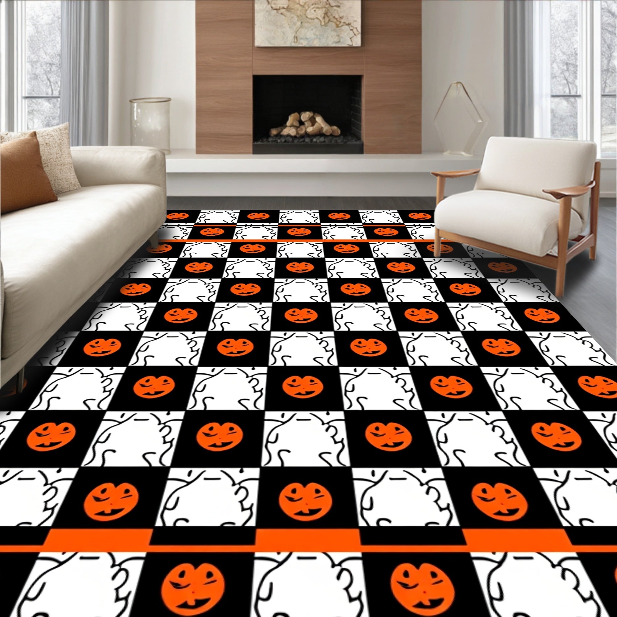 Spooky Pumpkin Chessboard Pattern Rug