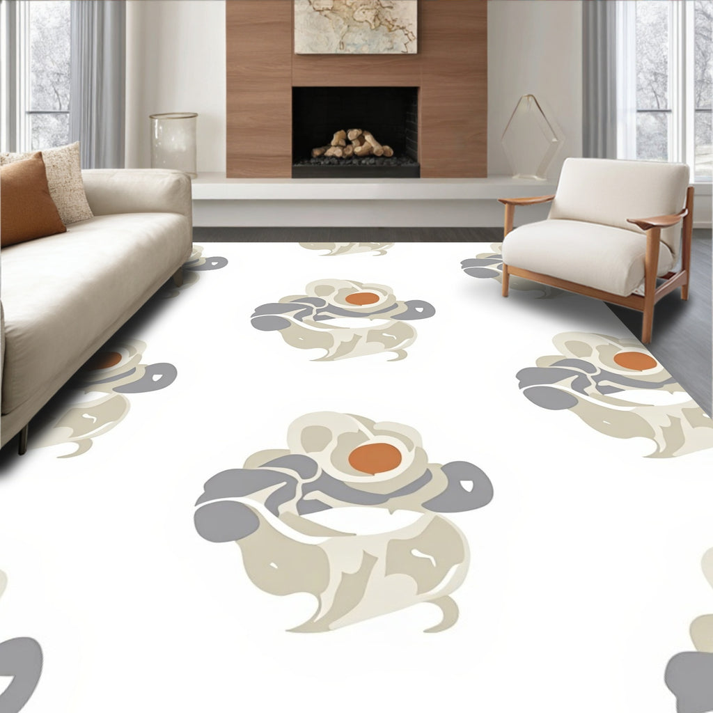 Abstract Ivory Orange Gray Pattern Rug