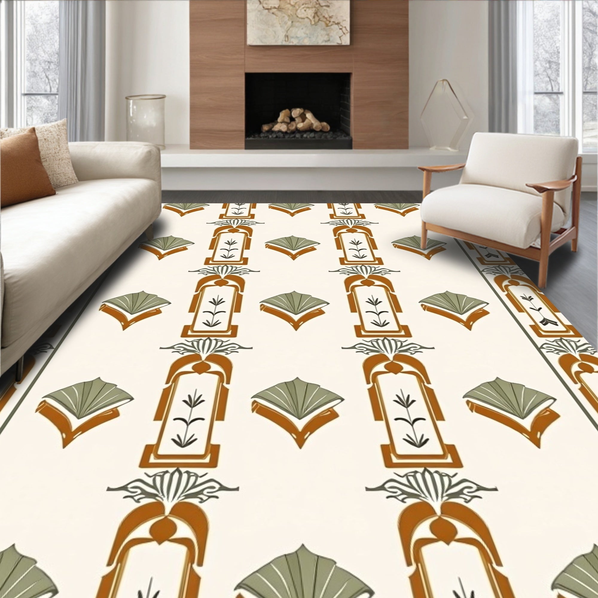 Terracotta Sage Fan Inlay Rug