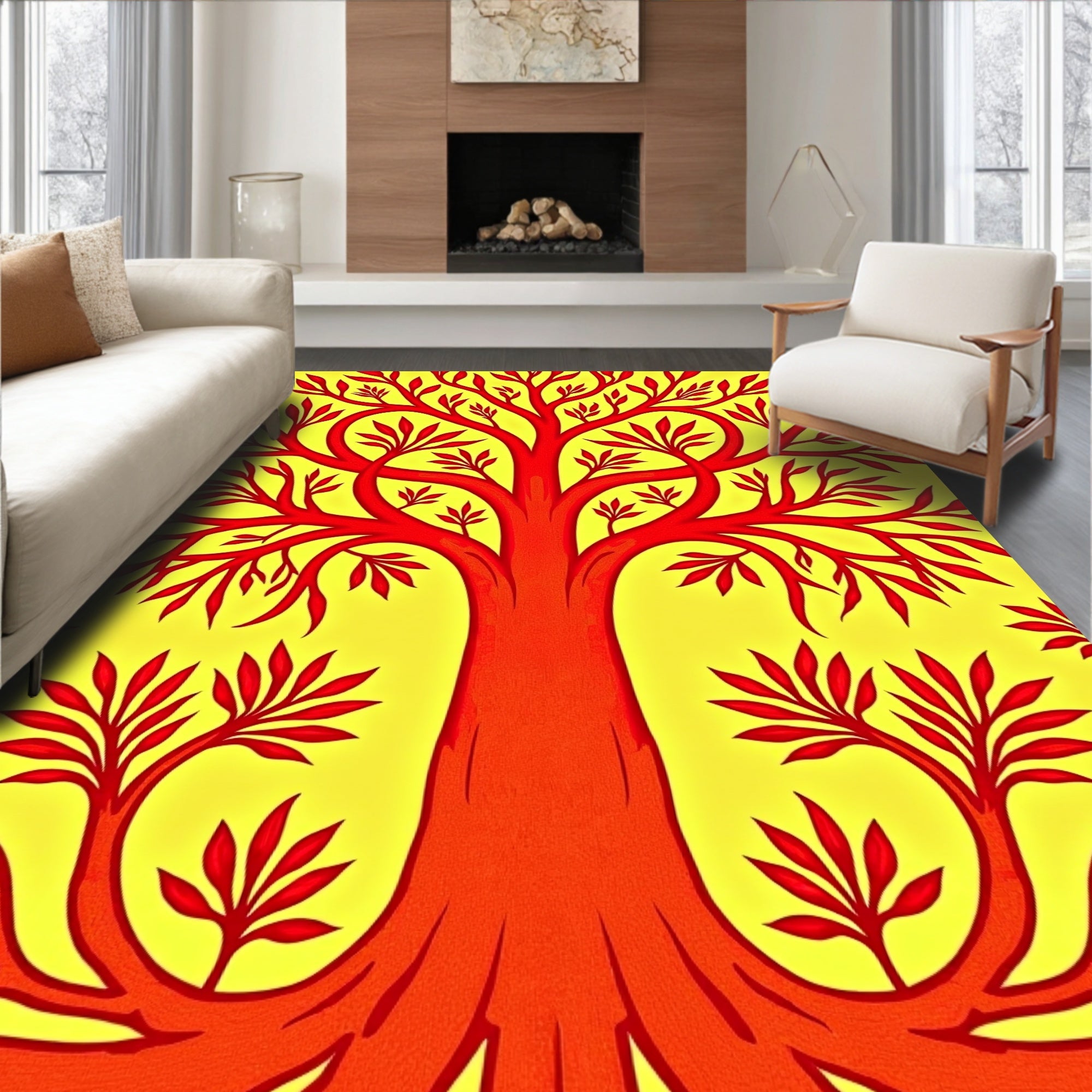 Crimson Tree Patterned Design Rug