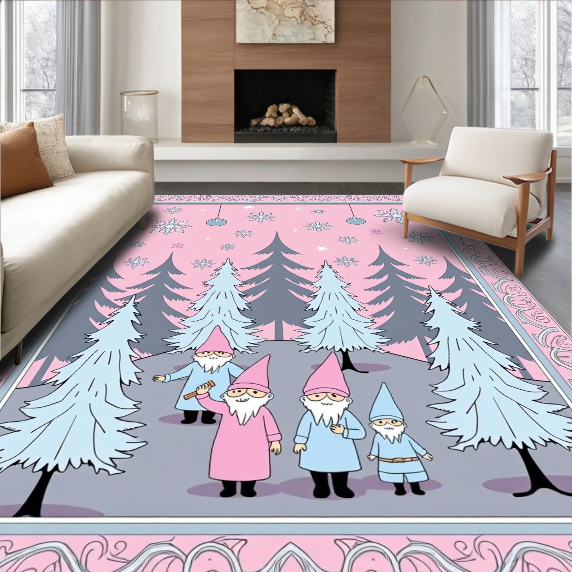 Whimsical Gnomes Forest Pattern Rug