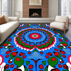 Vibrant Red Green Blue Floral Mandala Rug