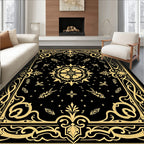 Elegant Black Gold Floral Border Rug