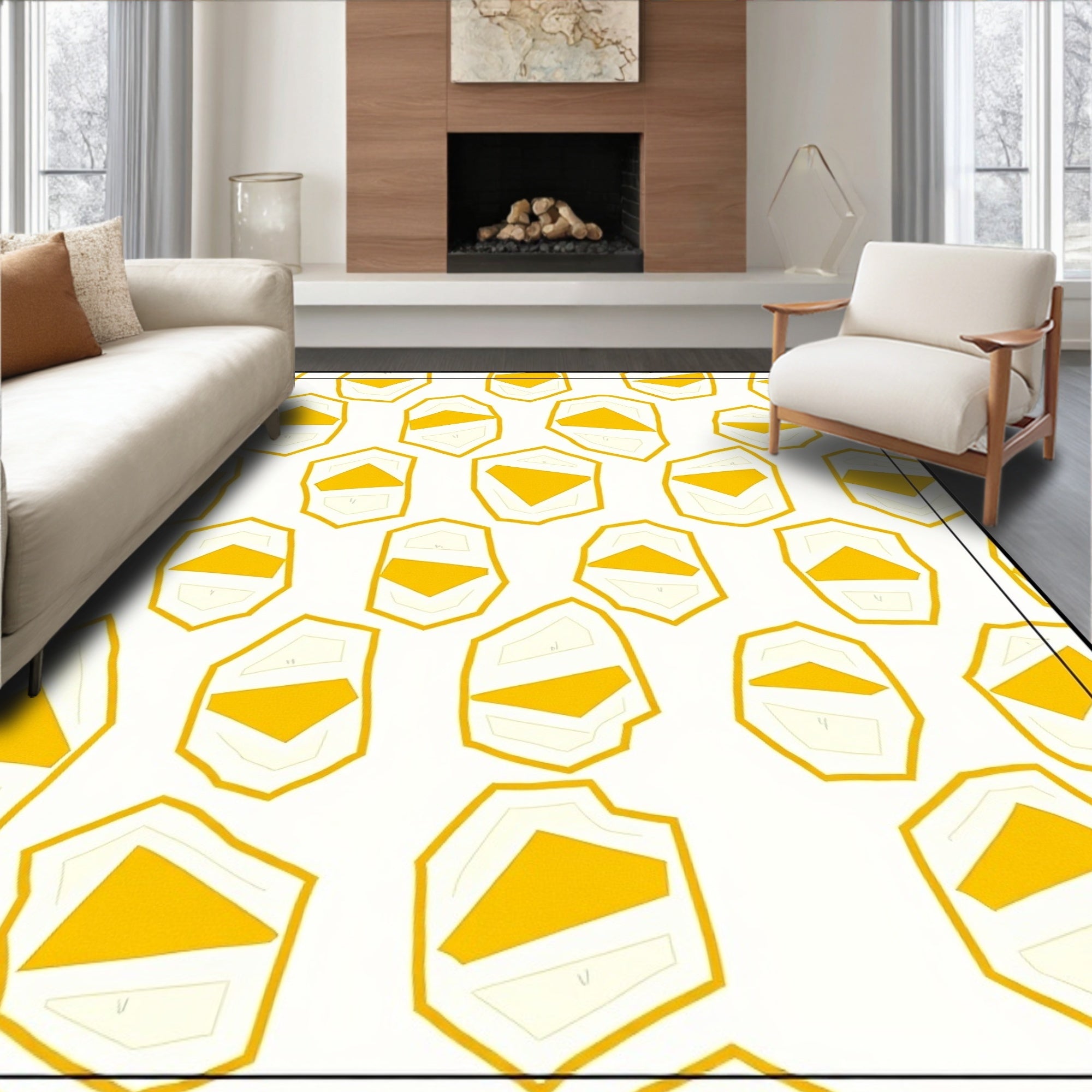 Yellow Abstract Polygon Pattern Design Rug