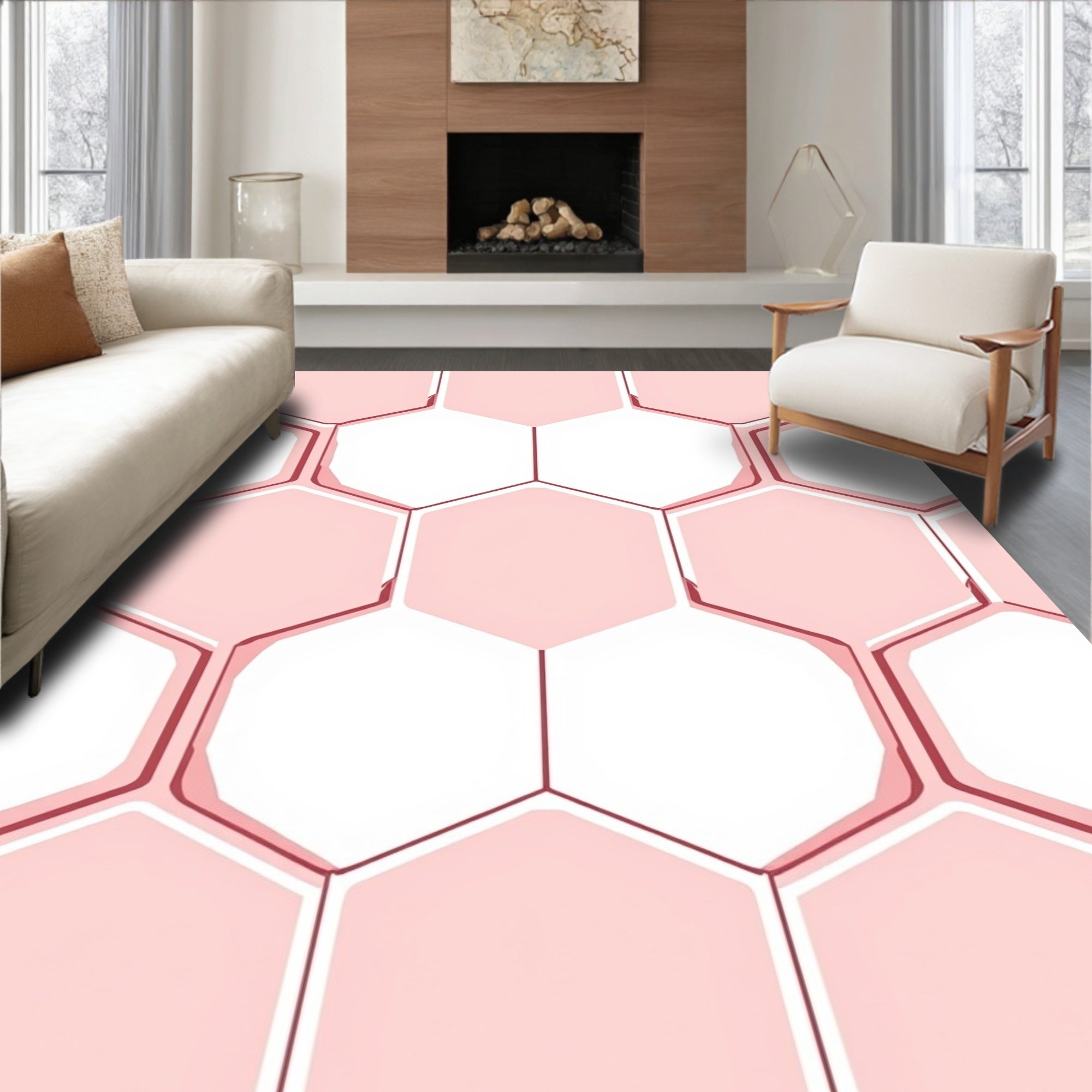 Pink Honeycomb Geometric Pattern Rug