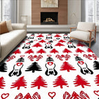 Red Black Hearted Tree Pattern Rug