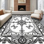Ornate Scrollwork Floral Medallion Design Rug