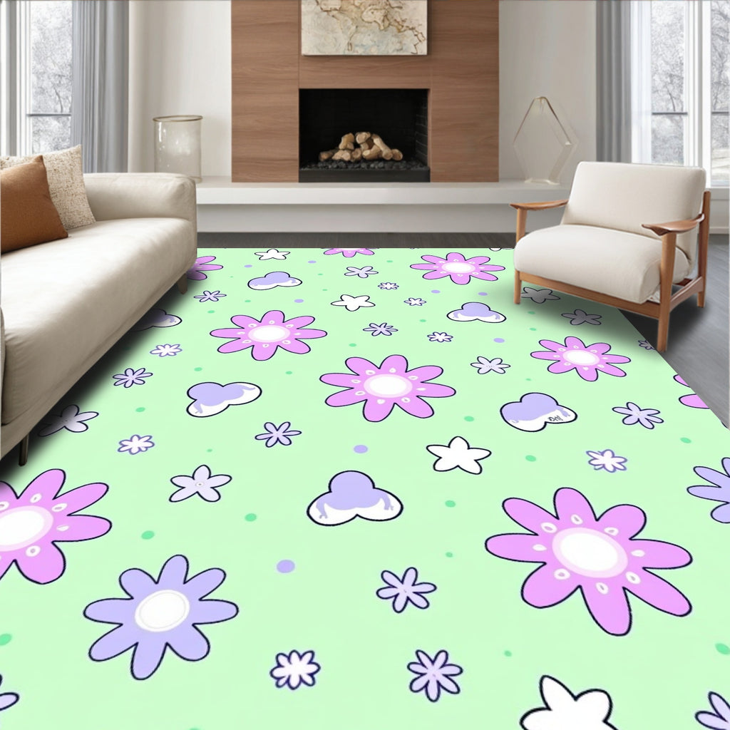 Cute Pastel Floral Bloom Pattern Rug