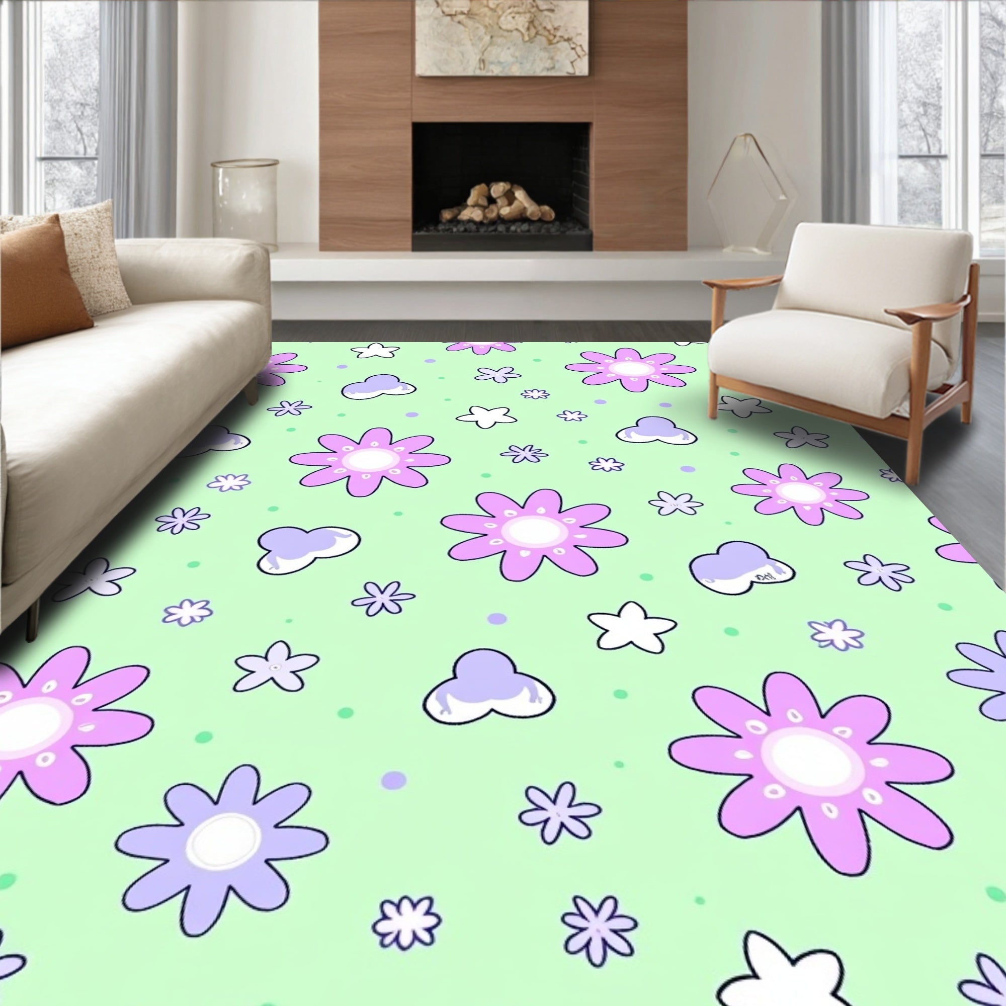 Cute Pastel Floral Bloom Pattern Rug