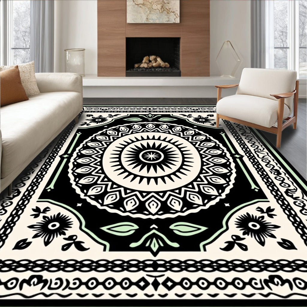 Intricate Mandala Floral Black Border Rug