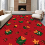 Cute Whimsical Cat Autumn Leaves Rug