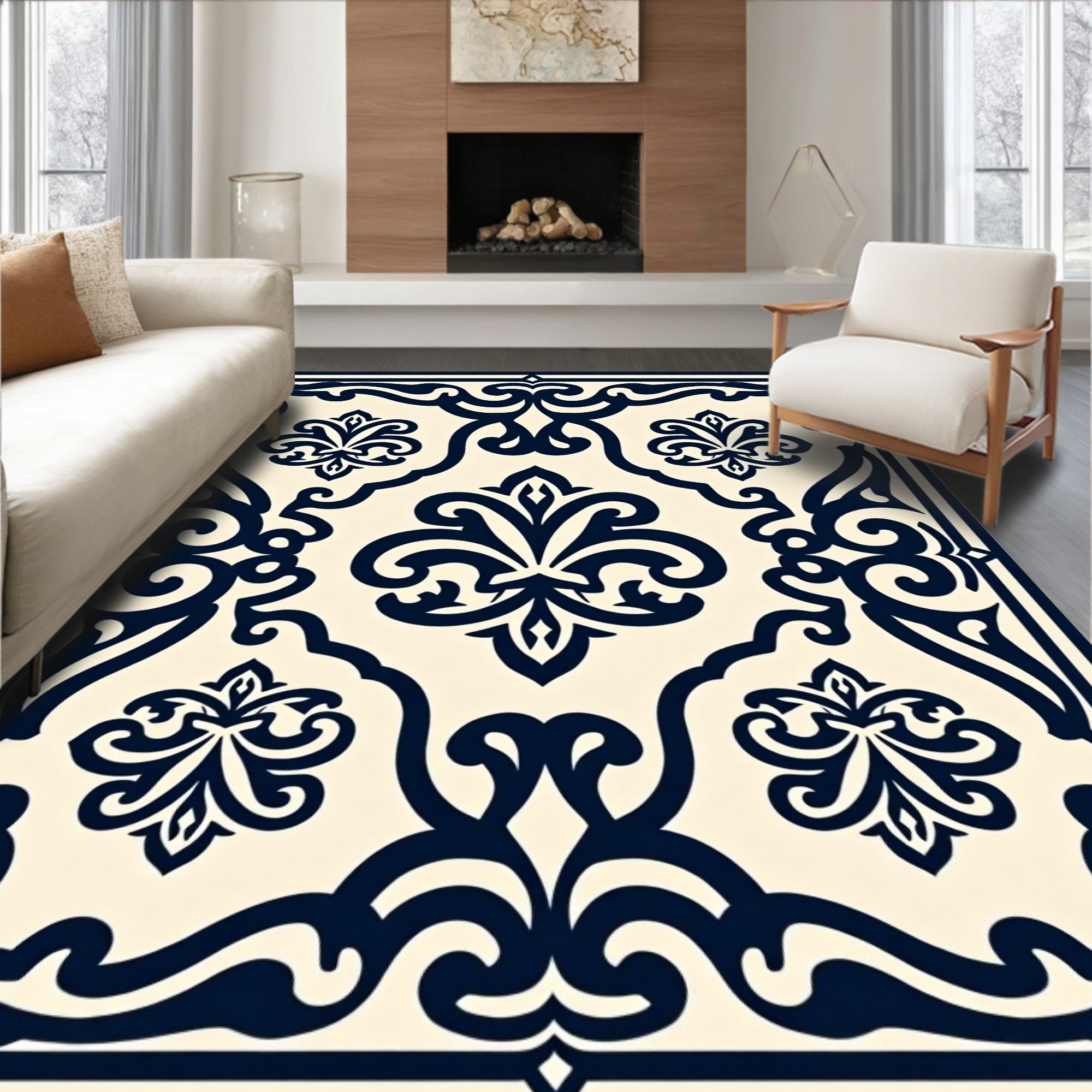 Ornate Floral Damask Motif Rug