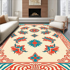 Red Teal Floral Garden Pattern Rug