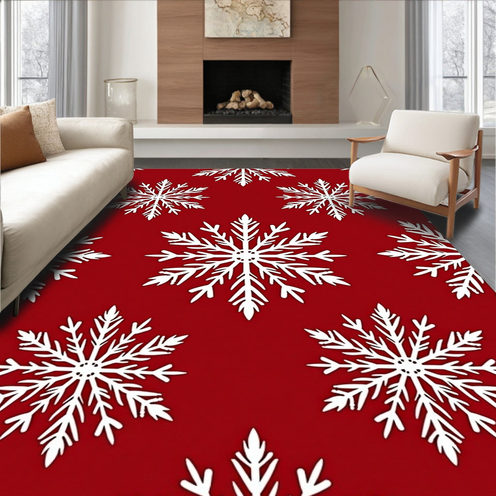 Red Winter Snowflake Pattern Rug