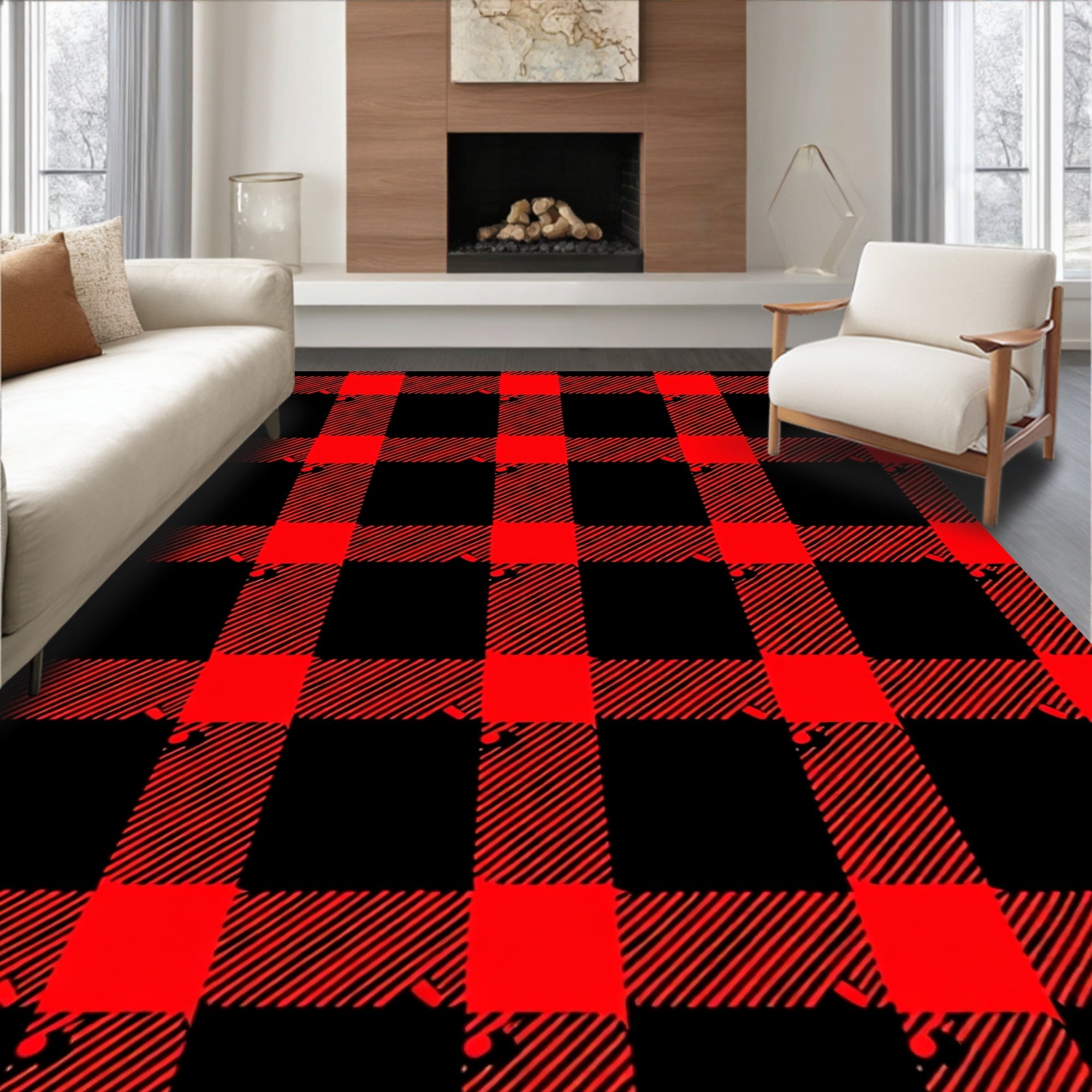 Classic Red Black Buffalo Check Rug
