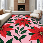 Red Floral Branches Pink Background Rug