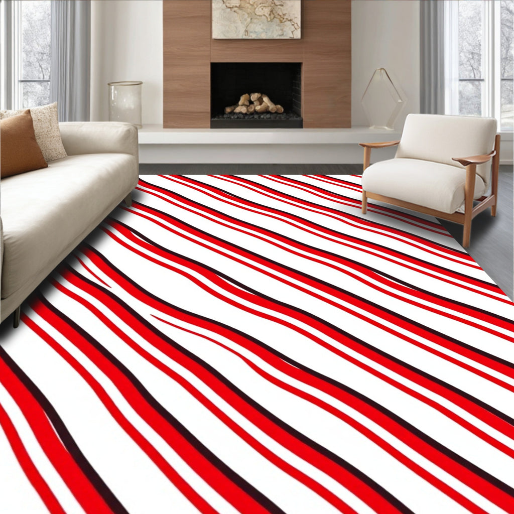 Red Black Wavy Stripe Design Rug