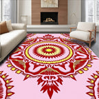 Red Yellow Sunburst Mandala Pattern Rug