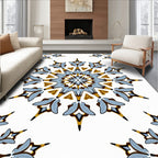 Intricate Blue Gold Floral Mandala Pattern Rug