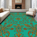 Turquoise Orange Floral Scroll Medallion Rug
