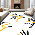 Dark Blue Yellow Floral Abstract Rug