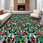 Vibrant Red White Abstract Floral Design Rug