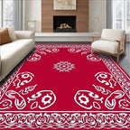 Bold Red White Vintage Ornamental Bandana Rug