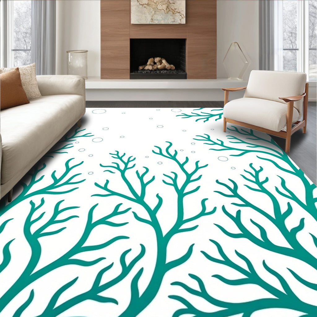 Teal Branch Pattern Bubbles Design Rug