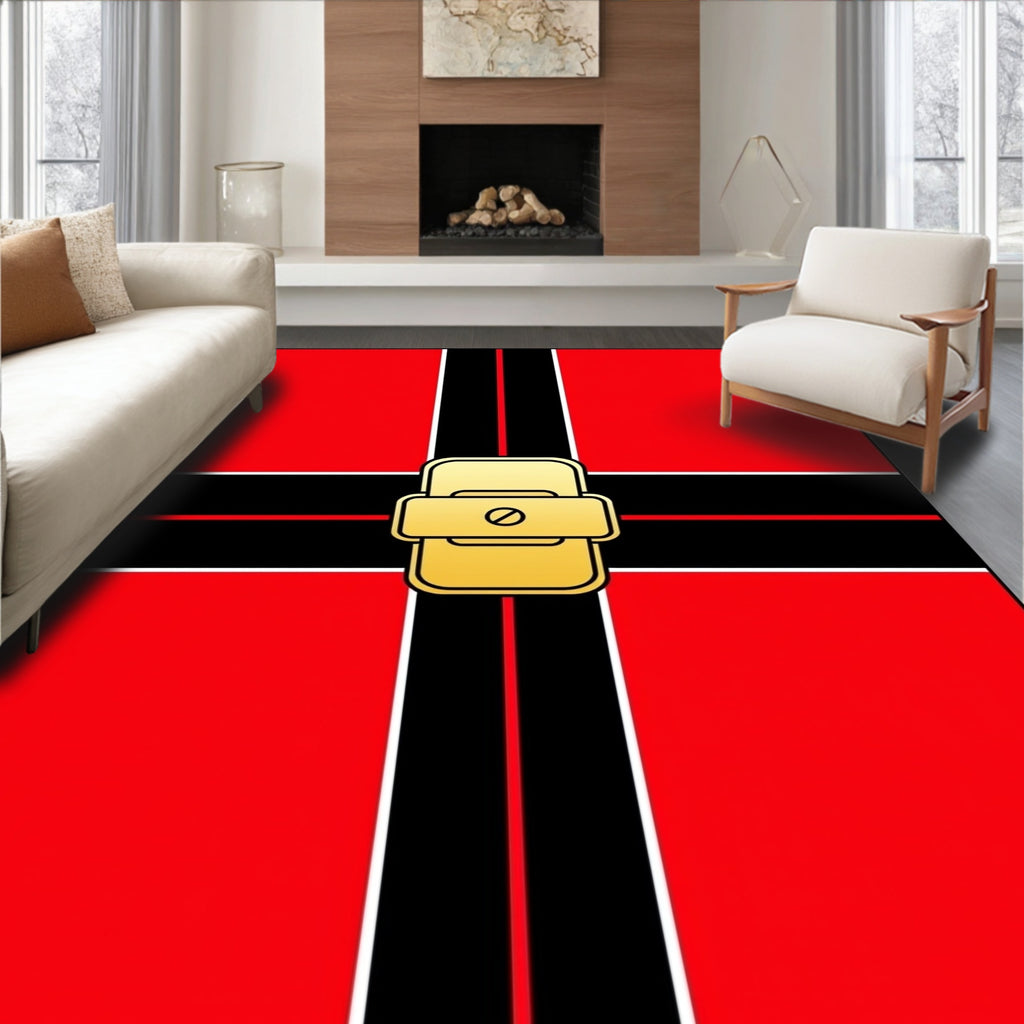 Bold Red Black Gold Plaid Rug
