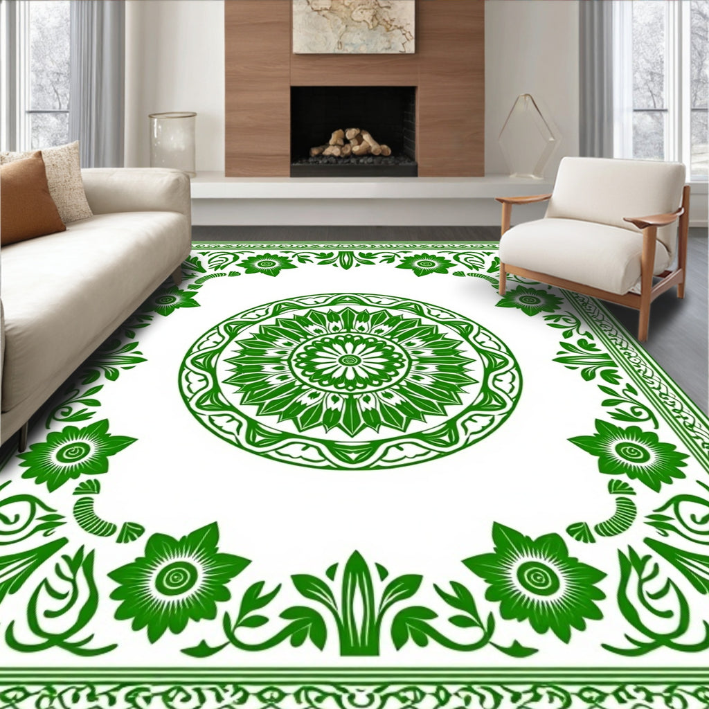 Emerald Floral Medallion Garden Design Rug