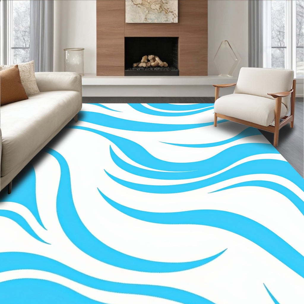 Cool Blue Wavy Stripe Pattern Rug