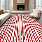 Red White Vertical Stripes Pattern Rug