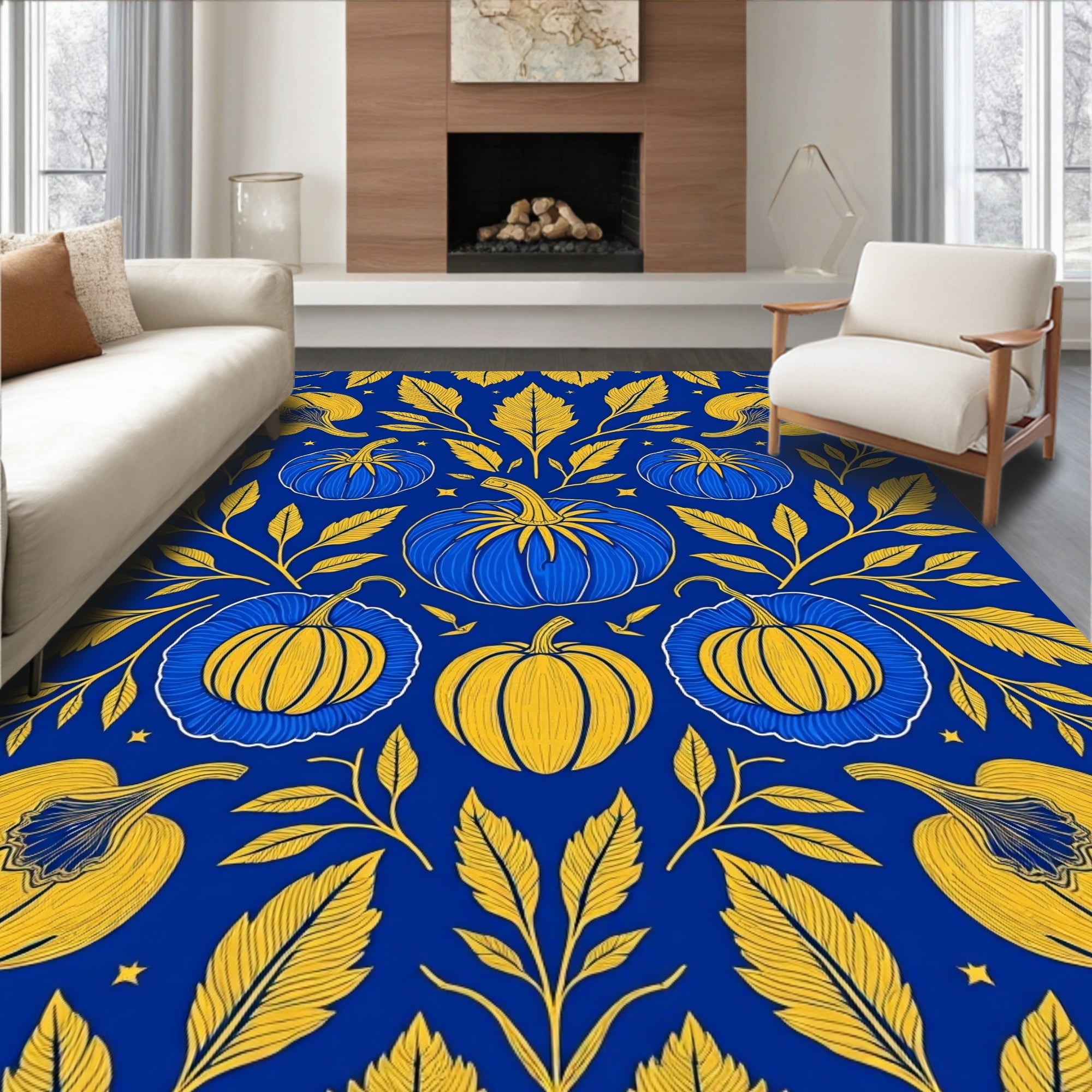Harvest Pumpkins Foliage Pattern Rug